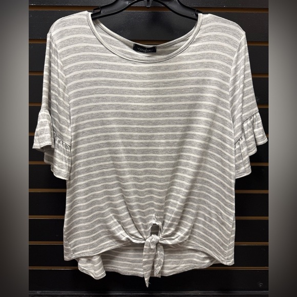 Caralase Tops - NWT Caralase Signature Heather Gray Striped Short Sleeve Top Size M